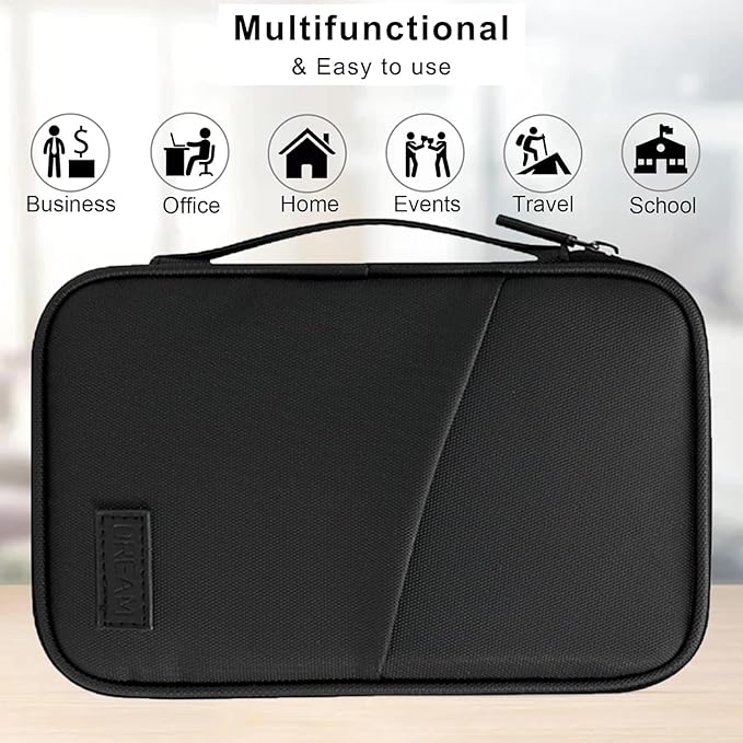 Waterproof Passport Holder, RFID Blocking Wallet, Portable Travel Document Organizer for Men & Women, Travel Essentials (Black)