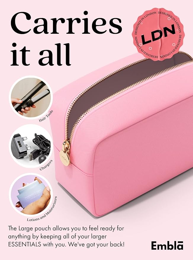 Embla Large Makeup Bag and Waterproof Nylon Travel Toiletry Bag, Large Capacity Cosmetic Zipper Pouch, Light Pink