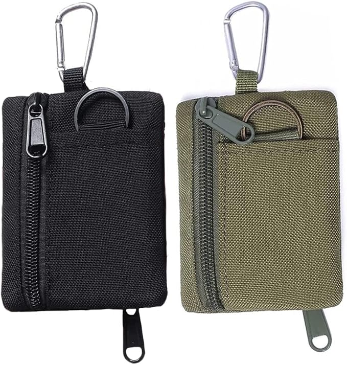 Tactical Keychain Pouch - Military Mini Size Belt Gear EDC Pocket Organizer Coin Purse ID Card Holder Car Fob Key Waist Case Wallet Earphone Pack (Black + Army Green)