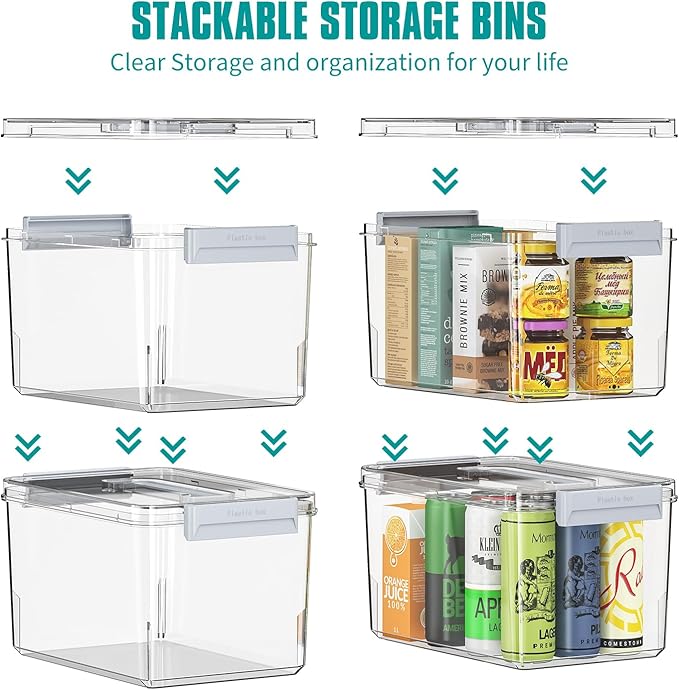 Plastic Storage Bins with Lids Stackable organization and Storage Containers for Organizing Snacks, Crafts, Tools Clear Storage Box with Latching handle(Clear, 2PCS-4.5QT 2PCS-8.5QT)