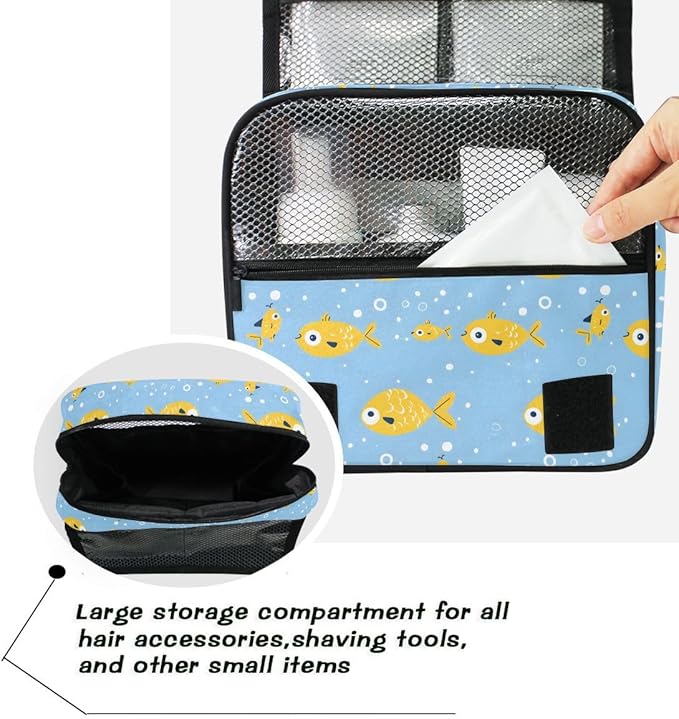 senya Hanging Travel Toiletry Bag Cute Kit Makeup Case Cosmetics Organizer for Men Women (Yellow Fish)