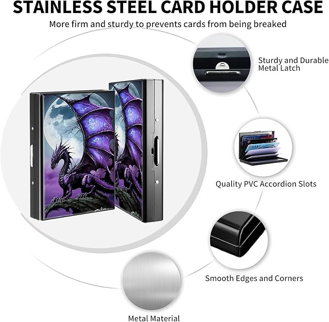 FUYOCWE RFID Credit Card Holder,Small Metal Credit Card Case Wallet,Slim Mini Business Card Holder Organizer Hard ID Case Security wallet for Men Women -Purple Arcient dragon