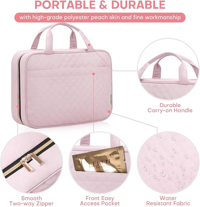 HXLGMD Travel Size Toiletry Bag for Women, Portable Cosmetic Bag with Hanging Hook, Travel Essentials Water-resistant Makeup Organizer for Accessories, Shampoo, Full-size Container, Toiletries