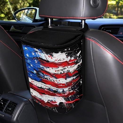 Biyejit Graffiti USA Flag Car Trash Can - Leak-Proof Car Organizer and Storage Bag for The Back/Front/Console of Any Cars,Sedans, SUVs & Trucks Easy-to-Install Car Accessory Interior