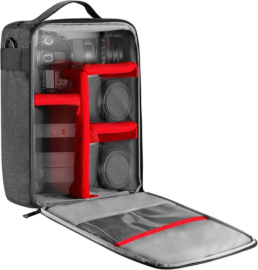 Neewer NW140S Waterproof Camera and Lens Storage Carrying Case 8.7x5.9x12.6 inches Soft Padded Bag for Canon Nikon Sony DSLR, 4 Lens or Flash, Trigger, Battery Accessories(Grey)