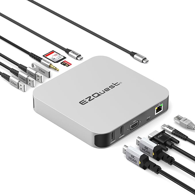 USB C Hub Docking Station 12 in 1 with 2 HDMI 4K 60HZ /30Hz, VGA, 1 Gbit Ethernet, 4 USB-A 3.0 Ports, SD, Micro SD, PD 3.0 and Audio Port - for All Computers with USB-C/Thunderbolt Ports