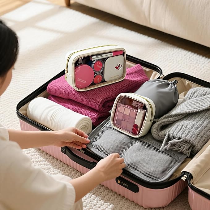 YDR Clear Cosmetics Bag Mini Makeup Case Transparent Travel Toiletry Pouch with Zipper, Portable Cosmetic Organizer Car Accessories for Travel Essrntials