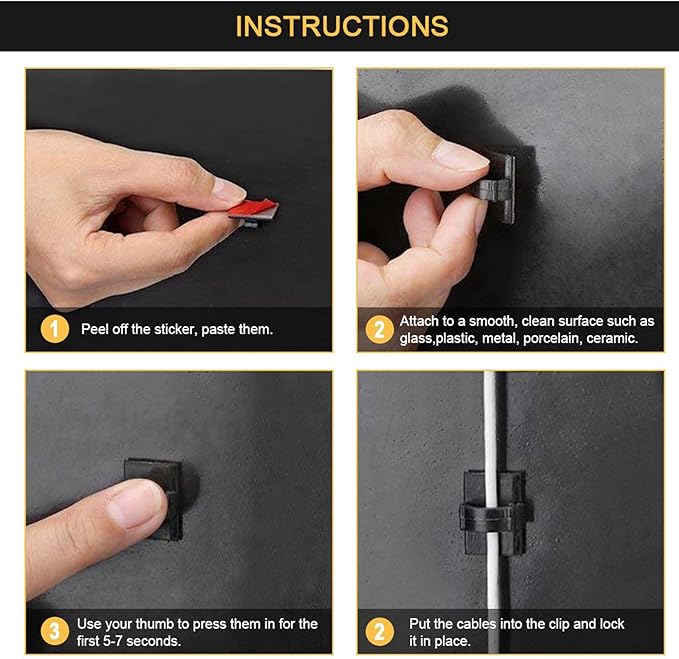 Cable Clips Self with 3M Adhesive Cord Organizer, Wire Holder Clamp Management Sticky for Desk Car Dash Cam Tables Wall, Black 50pcs