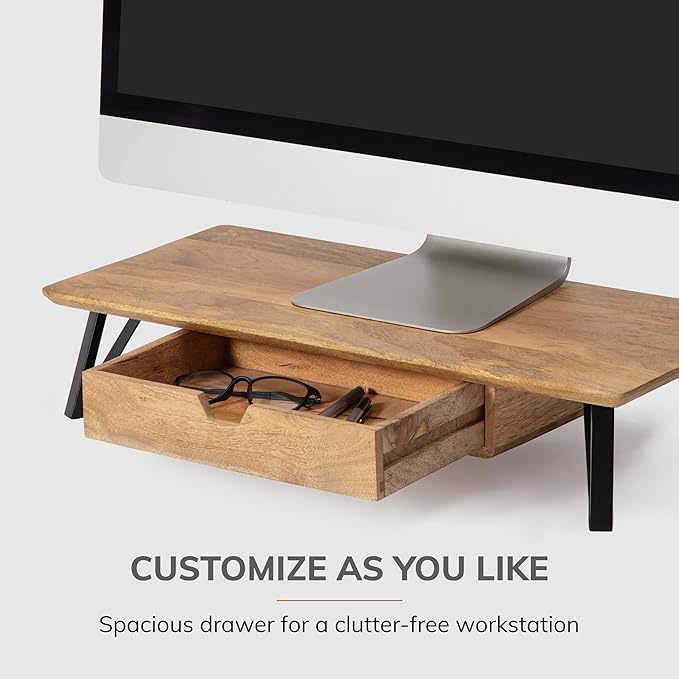 Anji Mountain Monitor Stand - Desktop Organizer & Laptop Riser, Ergonomic Monitor Riser, Space-Saving Monitor Stand for Desk, Durable Construction, Easy Assembly, Ideal for Home & Office,Natural