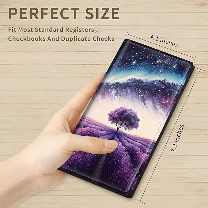Checkbook Cover for Women & Men PU Leather Check Book Covers for Personal Slim Check Book Credit Card Holder Holder Wallet with RFID Blocking for Duplicate Checks,Art Lavender