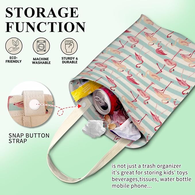 Car Trash Can, Cute Car Trash Bag, Hanging Car Organizer and Storage Bag, Trash Bin for Car Accessories, Vehicle, Travelling, Camping Cute Pink Flamingos