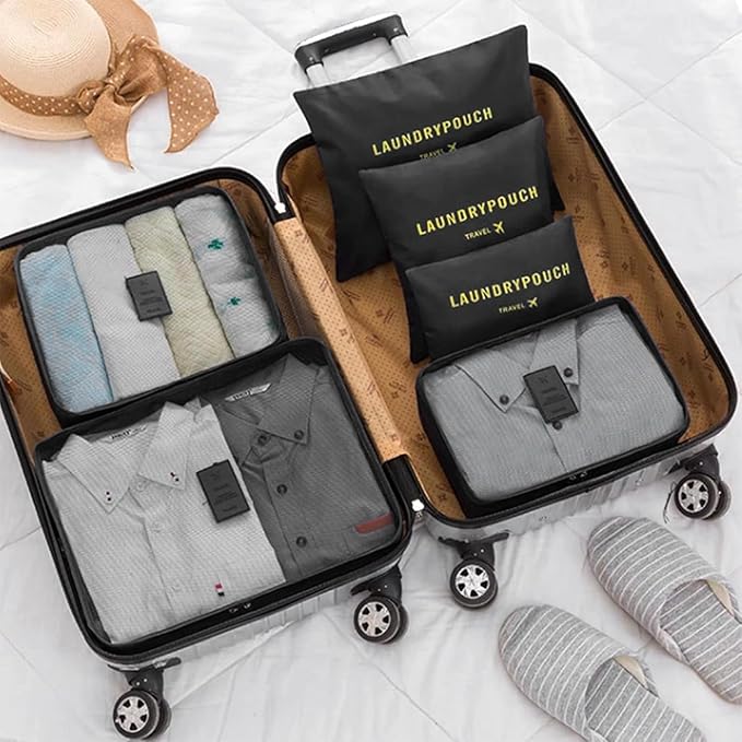6 Set Packing Cubes for Travel Luggage Packing Bags Reusable Waterproof Suitcase Organizer Bags Set with Shoe Bag and Toiletry Bag (Black)