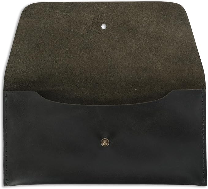 Leather Currency Pouch Large Flap Continental Wallet, Utility Organizer Bag for Cash Coins Travel Leather Money Pouch Currency Envelope Storage Bag and Cash Organizer for Men Women (Green)
