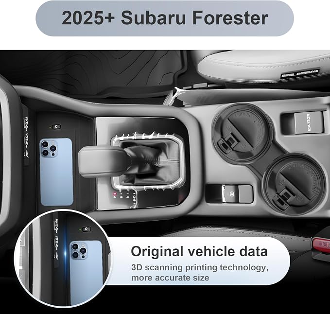 SKTU 3Pcs for 2025 Subaru Forester Center Console Organizer 2025 Forester Console Tray Subaru Forester 2025 Accessories Cup Holder 2025 Forester Wireless Charging Pad with Coin Holder