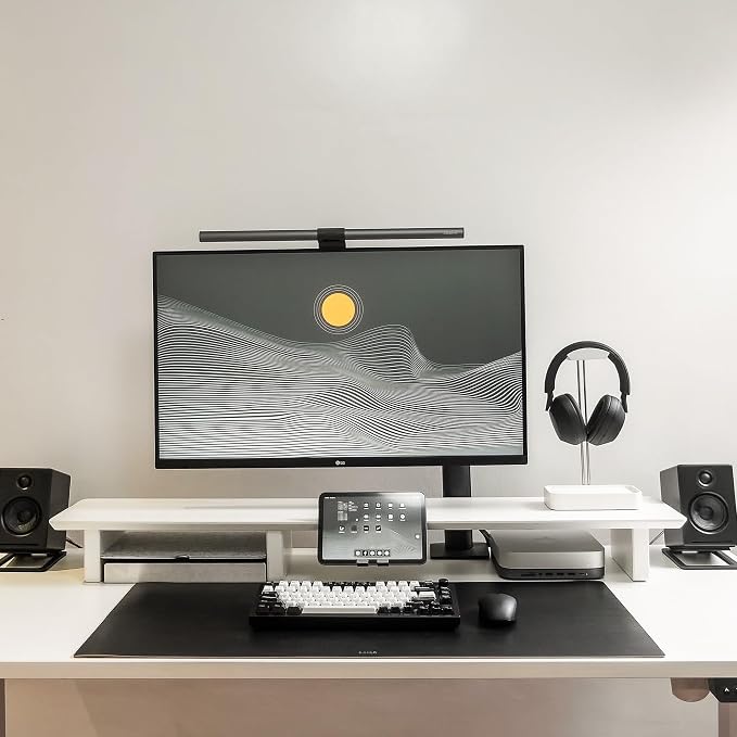 Raico Headphone Stand with Catchall Tray Base Premium Showpiece Headset Holder with Storage Solid Wood (Matte White)