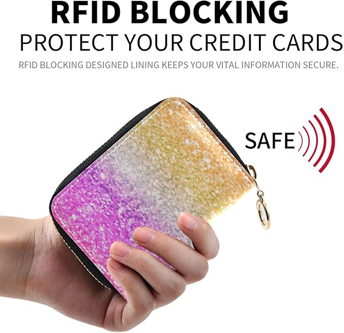 Glitter RFID Credit Card Holder Wallets Accordion for Women Leather Zipper Card Case Accordion Wallet for Ladies Girls