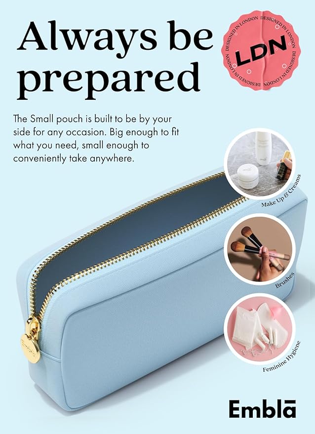 Embla Makeup Bag Travel Cosmetics Pouch and Toiletry Bag, Nylon Zipper Pouch Purse, Cute Make Up Organizer Storage Tote for Women Girls, Waterproof Travel Skincare Case, Small Makeup Bags, Sky Blue