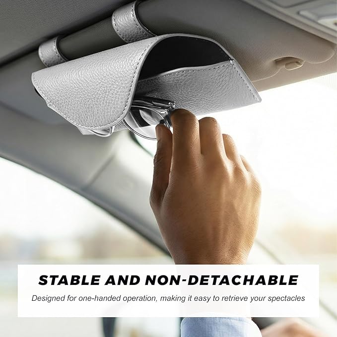 Sunglass Holder for Car Visor, Magnetic Auto Sun Visor Eyeglass Organizer with Dual Back Clips, Leather Glasses Protective Storage Case Universal for Most Vehicles Visors (White)