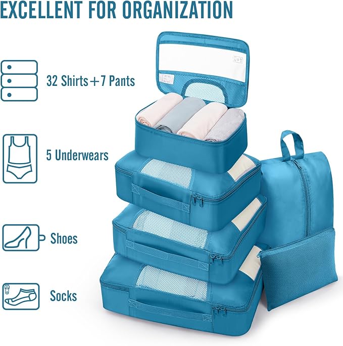 Veken 8 Set Packing Cubes for Travel Essentials, Suitcase Organizer Bags in 4 Sizes, Carry-On Luggage Accessories with Laundry Bag, Airplane Must Have, Gifts for Women Men