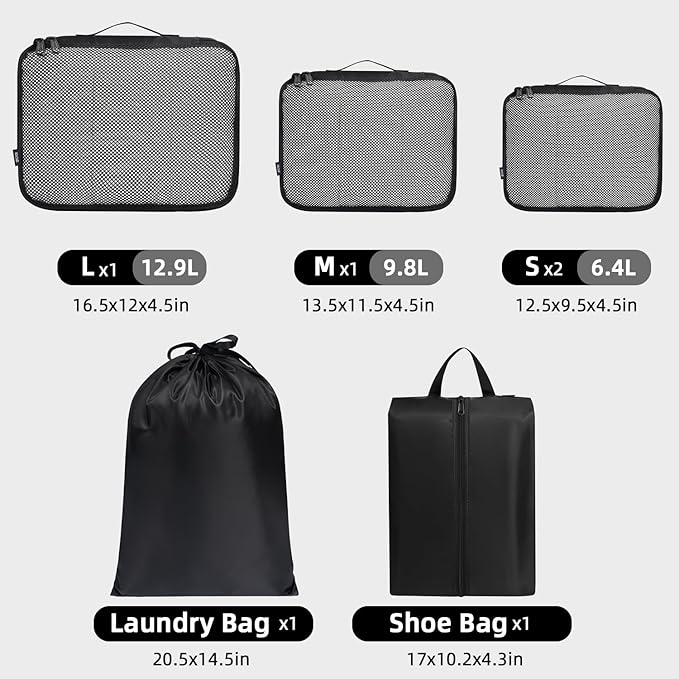 BAGAIL 6 Set Packing Cubes Luggage Packing Organizers for Travel Accessories-Black
