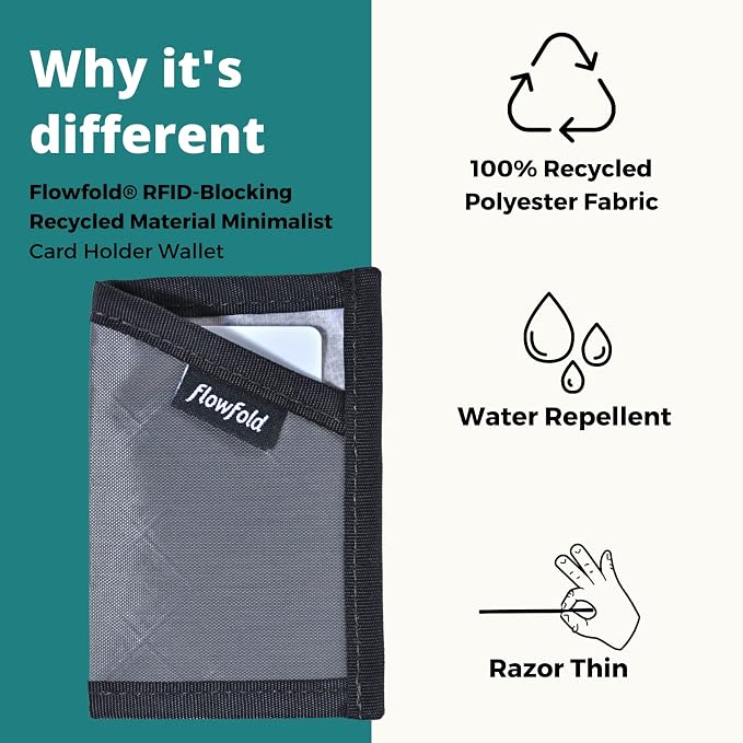 Flowfold RFID-Blocking Wallet Card Holder Wallet Recycled Material Minimalist Wallet - Durable Slim Front Pocket Wallets Made in USA