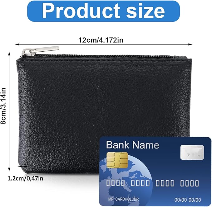 2 Pack Leather Zipper Coin Purse, Portable PU Leather Coin Purse,Mini Coin Pocket Pouch Change Holder, Coin Pouch with Zipper for Men Women Headset Credit Card ID Key Lipstick (Black&Pink)