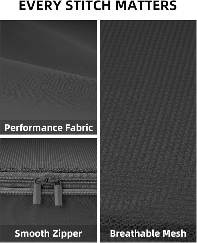 Compression Packing Cubes for Travel, 6-Piece Set (Large/Medium/Small), Double-Zip Luggage Organizers for Suitcase & Carry-On, Clothes Storage Bags (Pure Black, 6 Pack)