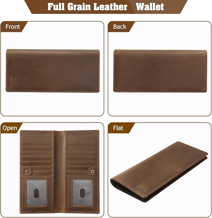 Jack&Chris Genuine Leather Wallet Women, Multi-Card RFID Bifold Wallet with Zipper Coin Pocket, Credit Card Holder for Women
