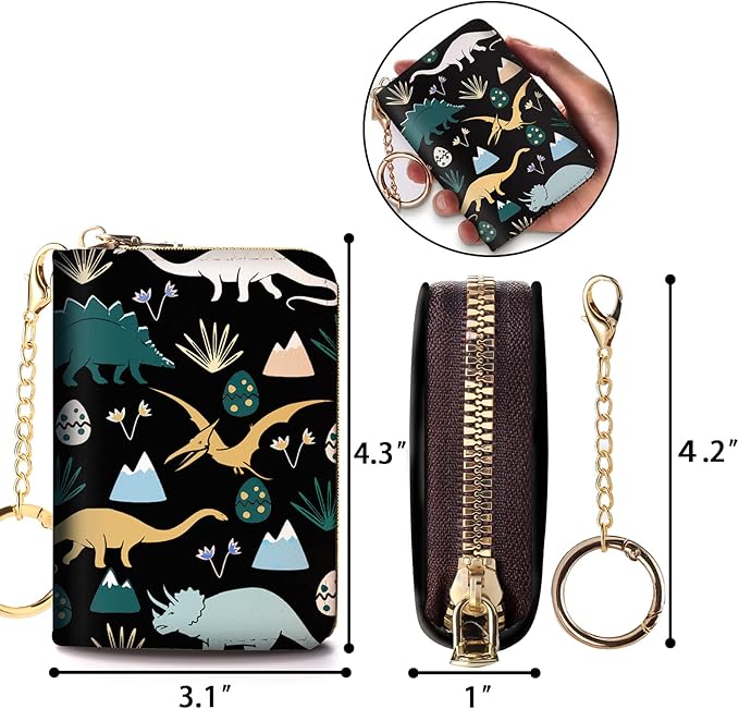 Credit Card Holder RFID Wallet, Small Card Holder Wallet for Women with Keychain Zipper, Funny Leather Print Credit Card Wallets Accordion Gift