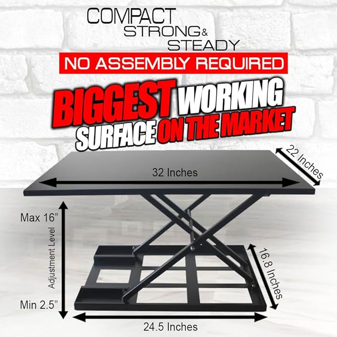 Standing Sit and Stand Up Desk - Easy Height Adjustable Table Jack Desk Converter with Huge 32" x 22" Instantly Convert Any Variable Portable Computer Monitors for Work Home by Elevating in Seconds