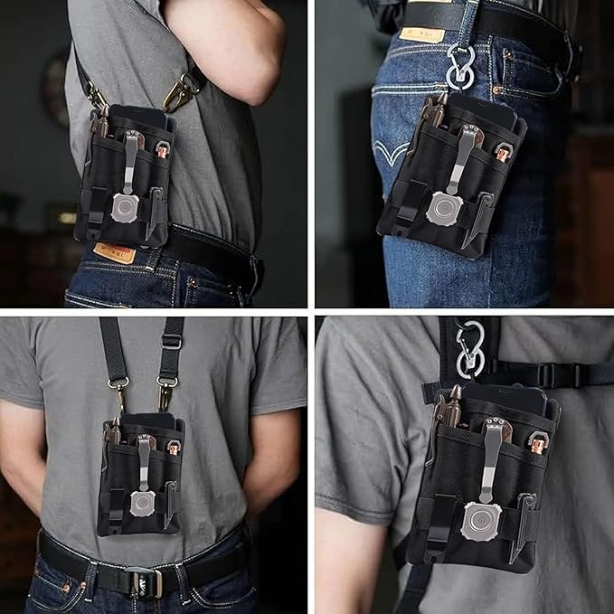 Pocket Tool Pouch 7x5 inch Multipurpose EDC Pocket Organize Mini Tool Pouch with Zipper and Strap for Flashlight/Pocket Knife, Pen (Black)