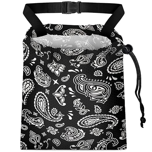 Car Trash Bag Hanging Back of Seat with Adjustable Snap Buckle Strap Cute Printed Drawstring Garbage Bags for Car-Paisley Floral Black