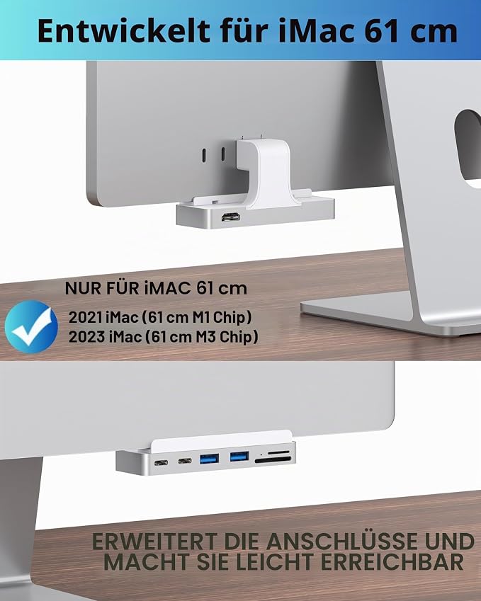 USB C Hub for iMac 24 inch (M1/M3/M4), iMac USB Adapter Multiports with 4K HDMI, Type-C 10Gbps, SD/TF Card Reader