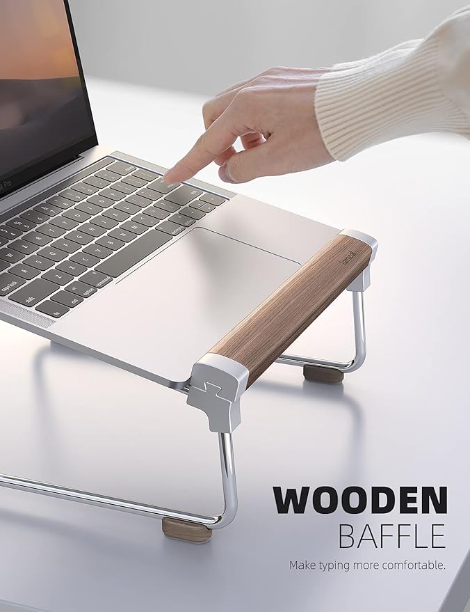 Lamicall Laptop Stand for Desk - Aluminum and Walnut Desktop Notebook Stand Holder, Ergonomic Laptops Holder for MacBook Air/Pro, Dell, Hp, Msi, Asus, Acer, Chromebook, Surface Pro and 10-16'' Laptop