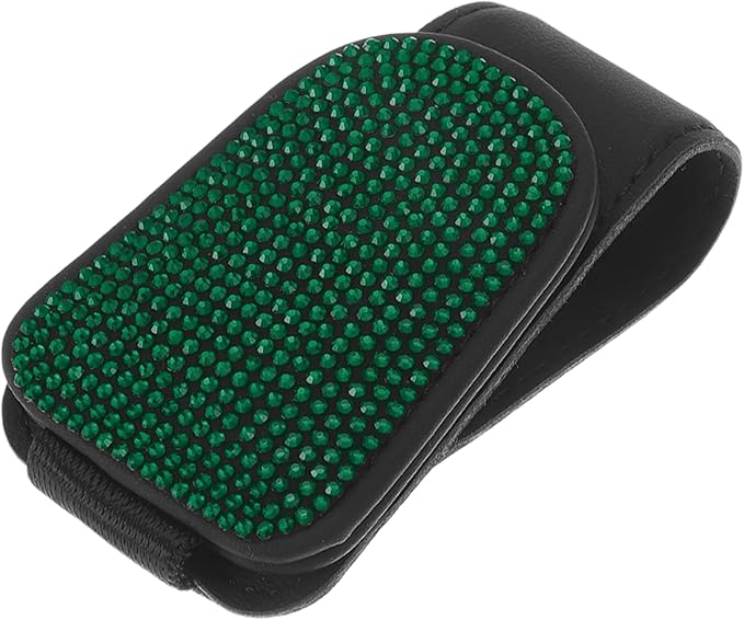 Motoforti Car Sunglasses Clip Magnetic Universal Sun Visor Eyeglasses Holder Clip PU Leather,Rhinestones Green 8.5x5cm 1 Pcs