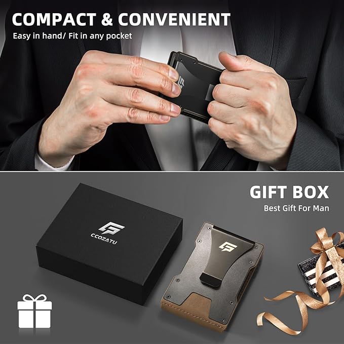 Men Wallet - Money Clip Wallet Slim For Gift Men in Front Pocket 15 Cards - Metal Credit Card Case in Magnetic Flip