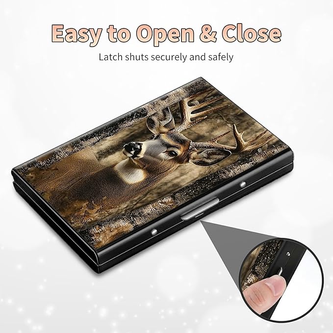 Slim Credit Card Holder, Camo Deer Tree RFID Blocking Metal Wallet for Men & Women, Aluminum Minimalist Hard Case Pocket-Sized Business Cards Organizer (Fits Up to 10 Cards)