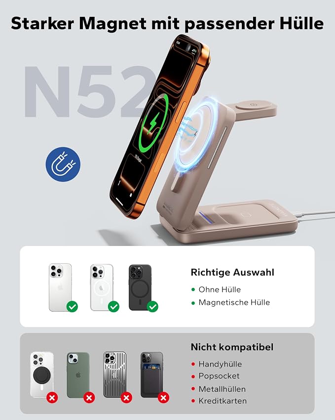 KPON Foldable 3in1 Charging Station for Magsafe, Travel Phone and Watch Charger for Apple Devices, Wireless Charging Dock for iPhone 17 16 15 14 13 12 Series/Apple Watch/Airpods
