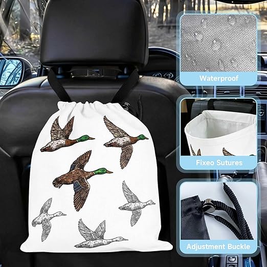 Wild Ducks Car Trash Bag - Waterproof Car Trash Bag Hanging Leakproof Car Garbage Bag - Washable Reusable Trash Bag for Car Interior Hanging Organizer Storage Vehicle Travelling Camping
