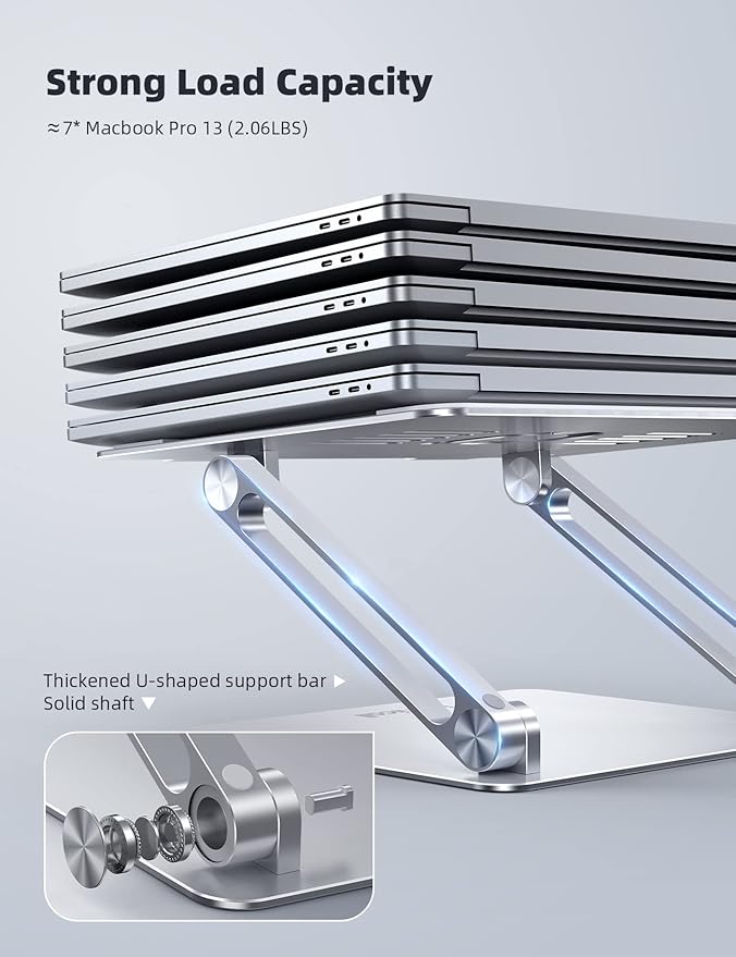 Lamicall Adjustable Laptop Stand, Portable Laptop Riser, Aluminum Laptop Stand for Desk Foldable, Ergonomic Computer Notebook Holder for MacBook Air Pro HP, Office Desk Accessories (10-17.3'')- Silver