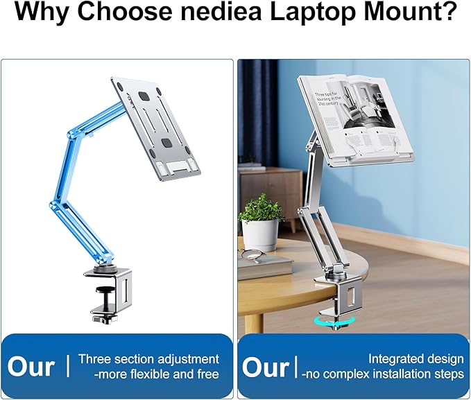 Laptop Mount for Desk, Tablet Arm Mount with 360° Rotating, Aluminum Laptop Tray Adjustable, Foldable Computer Stand/Holder, Fit for 11-15 Inch Laptops (Silver)