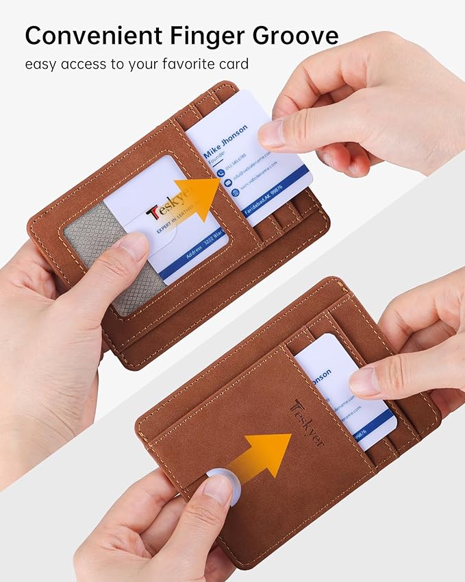 Teskyer Slim Wallet for Men, Minimalist Front Pocket RFID Blocking Leather Wallet Credit Card Holder for Men & Women