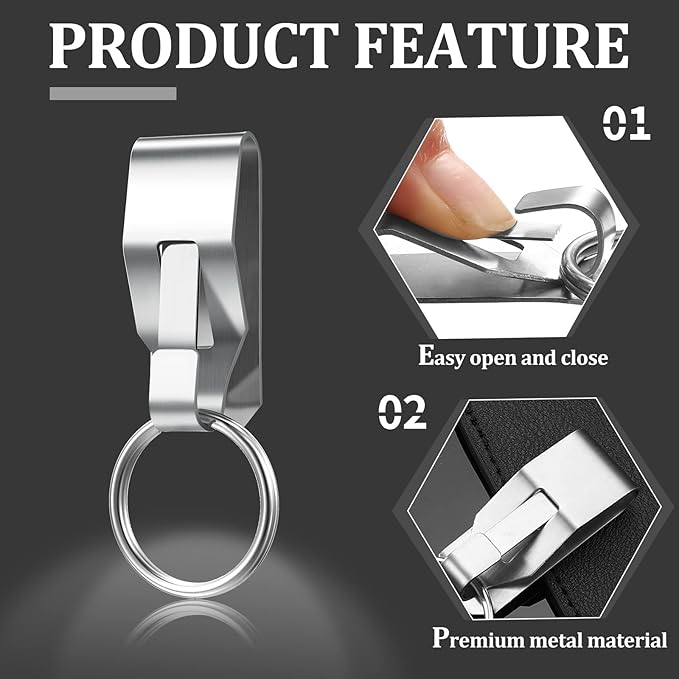 Moxweyeni 4 Pieces Belt Key Clip Key Holder Security Metal Keychain Clip Ring for Men Home Office Supplies(Silver)