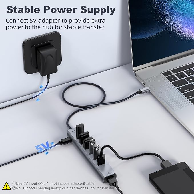 intpw USB C Hub with Ethernet, 8-Port USB Hub 3.0 Multiport Hub with 3 USB-C &3 USB-A Port 5Gbps,USB Splitter, Gigabit Ethernet, Aluminum USB Extender Hub Long Cable for MacBook, Desktop, Laptop, PC