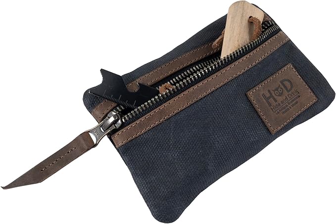 Hide & Drink, Multi-Tool Pocket Pouch, Compact Multipurpose EDC Zippered Bag, Mini Camping Tool Case, Waxed Canvas, Knife Holster, Handmade Slim Organizer