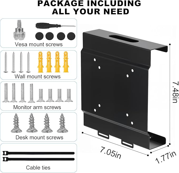 Mini PC Mount for Dell OptiPlex Micro Form Factor Case, Wall VESA and Under Desk Mount Fits DELL Micro PRO,Plus MFF QCM1250,3040,3046,3050,3060,3070,3080,5050,5060,5070,7040,7050,7060, 7070 and More