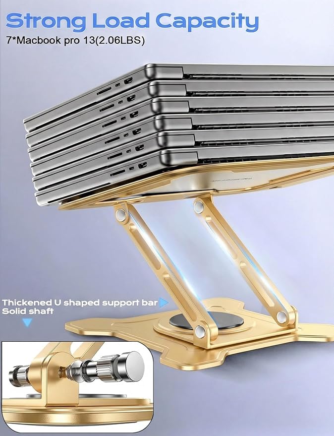 Adjustable Laptop Stand for Desk, 360° Rotating Base Ergonomic Computer Stand, Laptop Riser Foldable Protable for Office Home Fits Compatible with MacBook Pro/Air Notebook up to 10-16" Gold