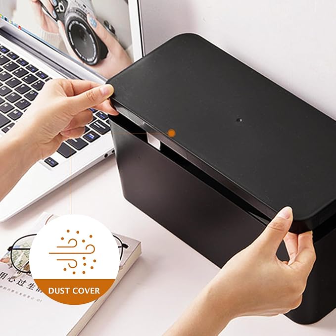ABOOFAN Cable Management Box and Cord Organizer for Home Power Strip Storage, Compact Dark Cable Storage Box for Desk and Office Cord Hider
