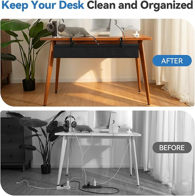 SHUWEI 36" Under Desk Cable Management Tray, Premium Fabric Cable Management for Desk, Clamp/Screw Mount Cable Tray for Office and Home (Off White, 36" L)
