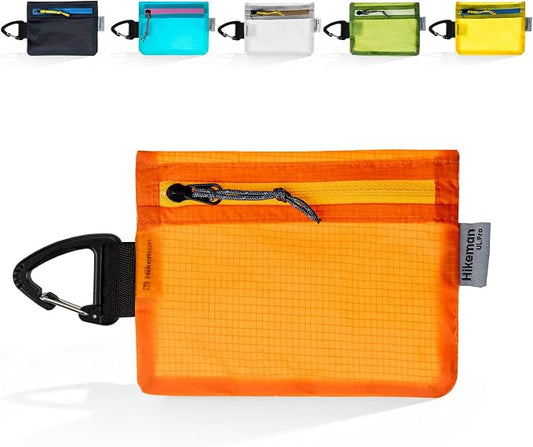 HIKEMAN small zipper pouch with clip ultralight wallet hiking waterproof for credit card and money Card Size Pouch for Hiking, Backpacking, Travel & Purse (Orange)